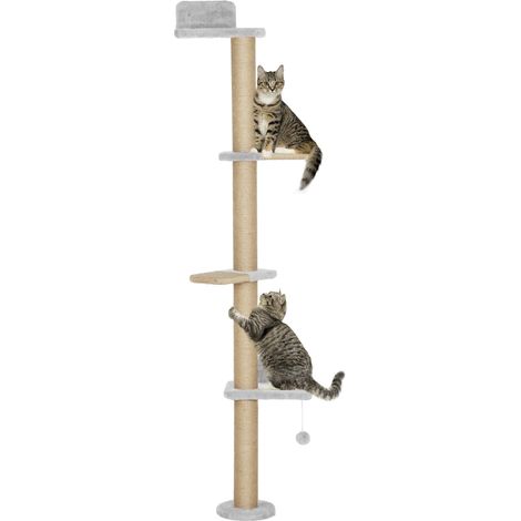 Arbre à chat à 5 niveaux, jouet, poteaux en sisal, tissu peluche, gris clair résistant aux intempéries et à l'humidité