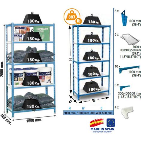 SimonRack - Lagerregal 2000x1000x400mm Blau Weiß Belastung 180Kg - Simonclick PLUS 5/400