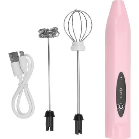 Mixeur Électrique Portable USB avec 2 Fouets Anti-Dérapant pour Pâtisserie Maison Rose (1/5)