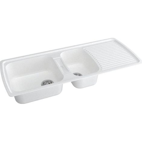 Carea Cuisine & Bain – Évier à encastrer VÉNUS 2 bacs – Carealith® blanc – Résistant à la chaleur jusqu'à 300°C – Hygiénique et facile à entretenir