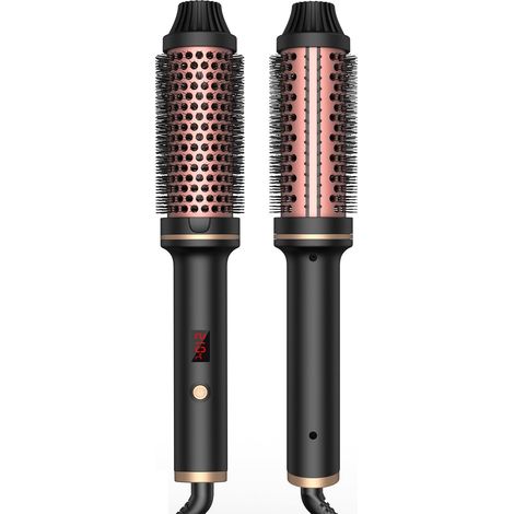 Brosse thermique 3-en-1, brosse thermique LCD 38 mm, 120-200 °C, brosse ronde chauffante à double résistance PTC, fer à boucler, pour donner du volume aux cheveux, boucles souples, double tension (1/5)