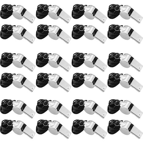 Silbatos de acero inoxidable de 24 piezas, silbato deportivo con cordón, apto para entrenadores, árbitros y adiestramiento de animales, color plateado (1/5)