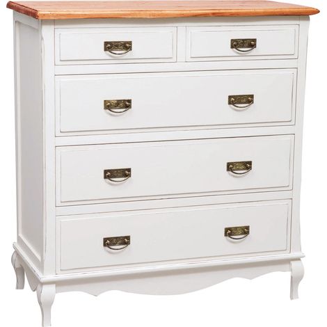 Cassettiera legno massello 100x106x45 cm Cassettiera shabby chic bianca Como cassettiera vintage 5 cassetti credenza vintage (1/5)