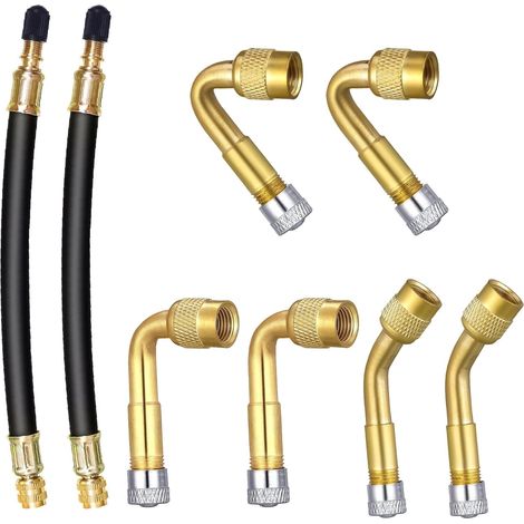 Rallonge Valve Pneu, Extensions Valve Pneu 45° 90° 135°, Tuyaux Flexibles 180mm, Adaptateurs Valve Schrader en Laiton et Caoutchouc, pour Auto Moto Vélo Camion Remorque (1/5)