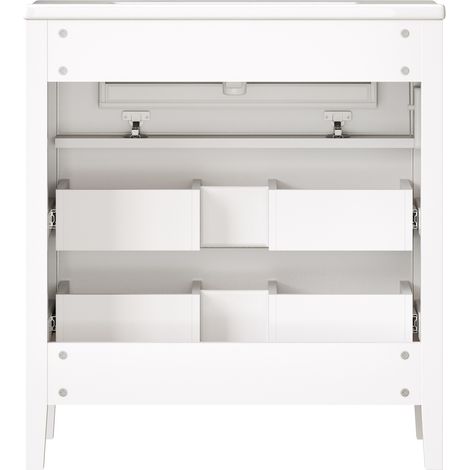 Weißer Badunterschrank 81 cm mit Keramikwaschbecken, 3 Schubladen, Retro-Stil (1/5)