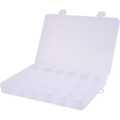 Boite De Rangement - 24 Compartiments - Pour Bijoux Perles Accessoires Petits Objets - Plastique Transparent - 18,7 x 12,7 x 2 cm - 1 Pièce (1/5)