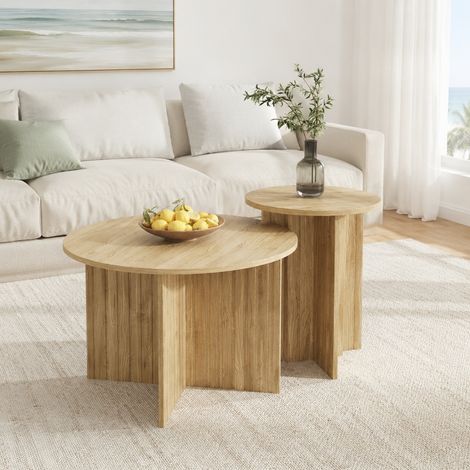Mesa de centro nido 76x76x50 cm de madera natural, ahorra espacio, FloraGrace (1/5)