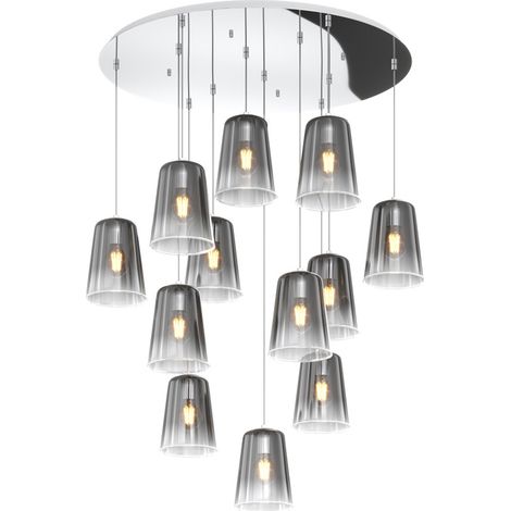 Sospensione Contemp. Rosone Tondo Shaded Metallo E Vetro Cromo 12 Luci E27 (1/3)