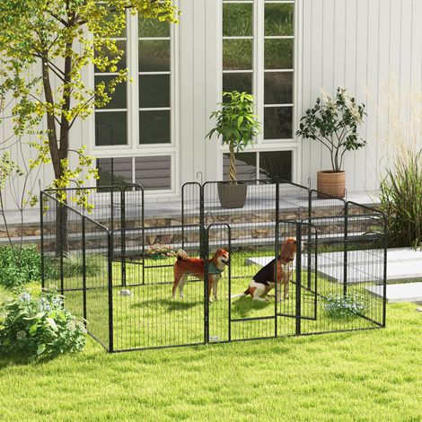 Modulares Hunde-Laufgitter mit 12 Elementen, 80 x 100 cm, faltbar, mit Stahltür und 12 Heringen, Grau