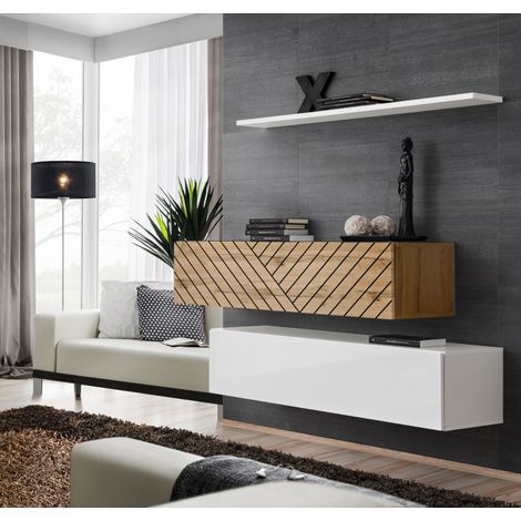 Ensemble de 3 meubles muraux "Switch buffet II" - Blanc et beige - L 120 x H 110 x P 40 cm - Livraison gratuite