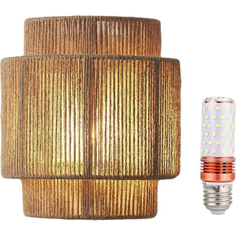 Applique murale LED style Wabi-Sabi rétro en rotin tressé - (1/5)