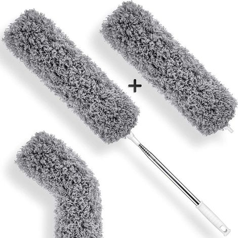 Telescopic duster with 2 microfiber tips – Stainless steel handle – Length up to 280 cm – For cleaning windows and radiators (1/5)