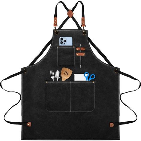 Tablier de Cuisine pour Homme,Tablier de Travail,Tablier Barbecue avec Poches,Bretelles Réglables de M à XXXL Tablier Cuisine pour Femme,pour Barbecue, Restaurant, Jardin, Barbecue, Café (1/5)
