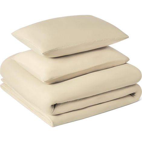 Parure de Lit 2 Personnes 3 Pièces en Microfibre Prélavée, Extra Douce avec Effet Froissé Naturel, Sans Repassage, Housse de Couette 240 x 220 cm et 2 Taies d'oreiller 50 x 80 cm, Beige (1/5)
