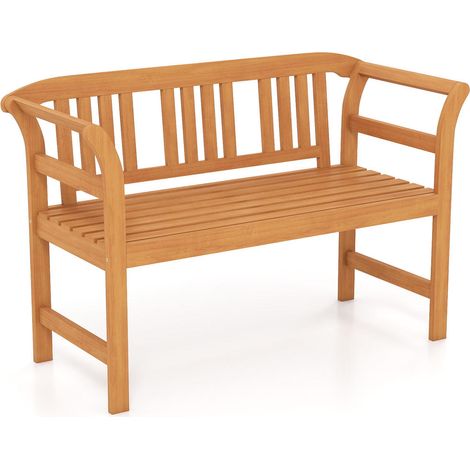 Bois d'acacia banc de jardin 2 places avec dossier et accoudoirs, assise confortable pour patio ou terrasse (1/5)