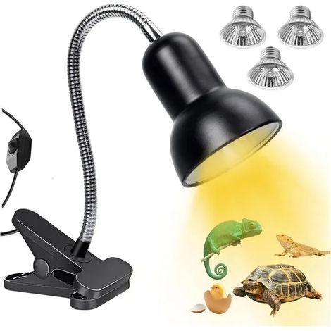 Lampe chauffante pour terrarium avec 3 ampoules de 50 W, pince pivotante à 360°, pour tortues et serpents (1/5)