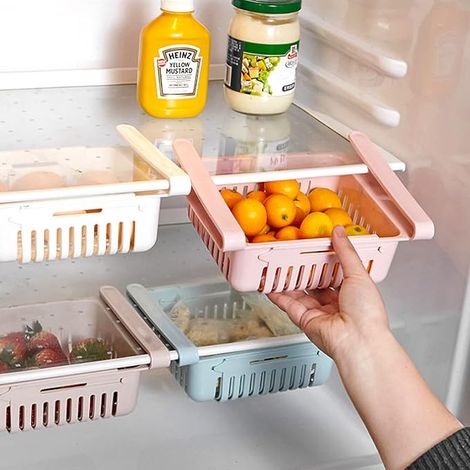 Juego de 4 organizadores retráctiles para cajones de refrigerador con contenedor para refrigerador