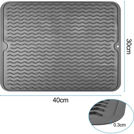 Silikon-Abtropfmatte, 40 cm x 30 cm, saugfähige Küchenabtropfmatte, Geschirrtrockenmatte für die Küchenspüle, hitzebeständig und rutschfest (Dunkelgrau) (1/4)