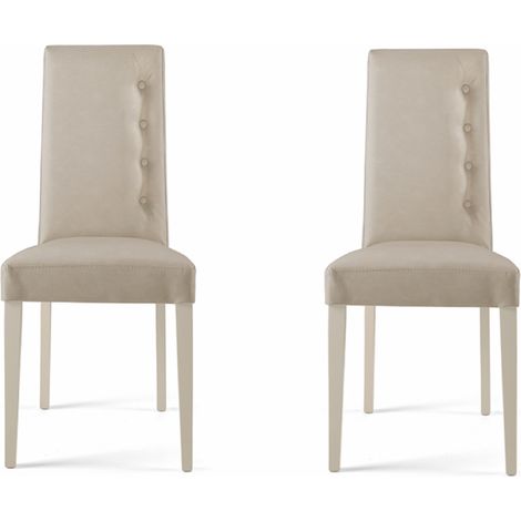 Sedia ecopelle nuvolato con 4 bottoni laterali gambe in legno SIDE Beige Set da 2 (1/3)