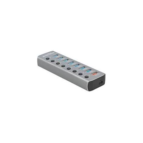 DeLOCK Hub USB 5 Gbps con 7 porte + 1 porta di ricarica rapida + 1 porta USB-C PD 3.0 con interruttore e illuminazione (Delock - hub - 7 porte)