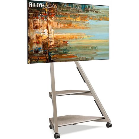 FITUEYES Design TV Stnder Rollbar TV Stand mit Rollen Ablagen f¨¹r 32 40 43 50 55 65 Zoll Flach & Curved Fernseher bis zu 40kg TV Standfuss neigbar hhenverstellbar schwenkbar Serie Eiffel,Khaki