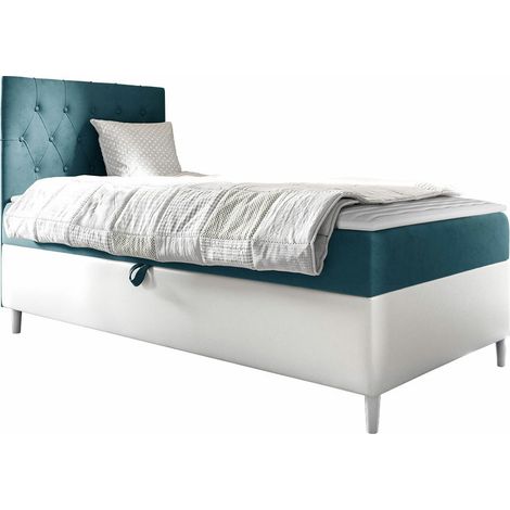 Cama continental Lucus VII, Soft 017 + Fresh 34, Individuales, Continental, 80x200, Cuero ecológico, Tapiz, Somieres, 82x208x115cm (1/5)
