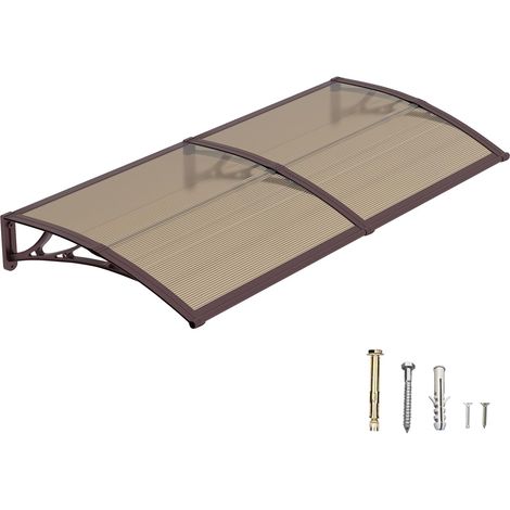 Auvent de Porte d’Entrée 100 × 200 cm, Marquise en Polycarbonate Transparent, Toit de Protection Résistant Contre la Pluie et Les Rayons UV, Gris pour Maison et Entrée (1/5)