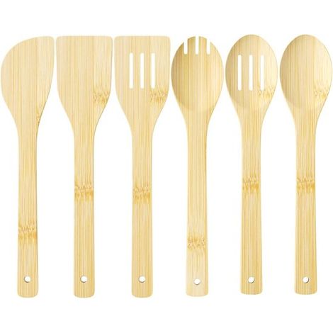 Set di 6 utensili da cucina composto da spatola da cucina in bambù, cucchiaio di legno per pentole antiaderenti (1/5)