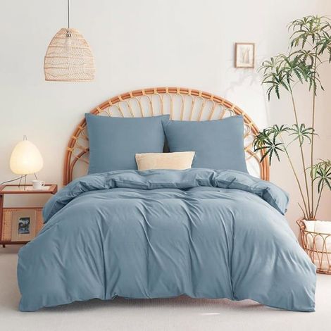 Housse de Couette 200x200 cm avec 2 Taies doreilr 65x65 cm，Parure de Lit 2 Personnes pour Gris-bu 200x200cm + 65x65cm (1/5)