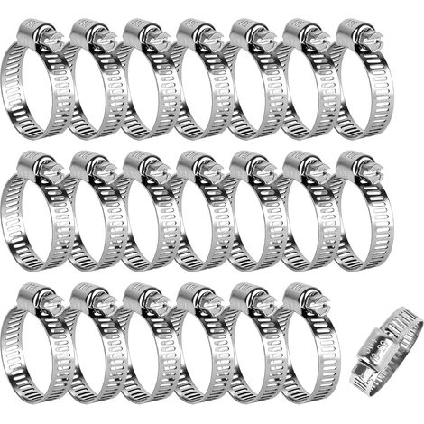 Ensemble De 20 Colliers De Serrage, Colliers De Serrage Réglables 19-29 Mm  Ensemble De Colliers De Serrage à Vis Pour Tuyaux En Acier Inoxydable 304 Triés Pour Jardin, Piscine, Tuyau De Gaz (1/5)