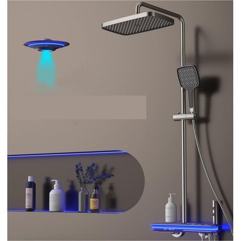 Ensemble de douche mitigeur thermostatique intelligent UFO Style Gunmetal Mitigeur De Douche Gris Mat Robinet De Bain Pluie Douche Mélangeur Ensemble En Métal Robinet De Douche Bain Chaud Et Froid Dou (1/5)