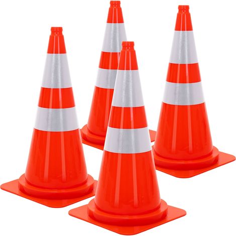 ECD Germany Lot de 4 Cônes de Signalisation 75 cm, Orange, Plot de Chantier Réfléchissant avec 2 Bandes et Empilable, Grande et Robuste avec Fente pour les Doigts, Régulation Trafic Contrôle Routier (1/5)