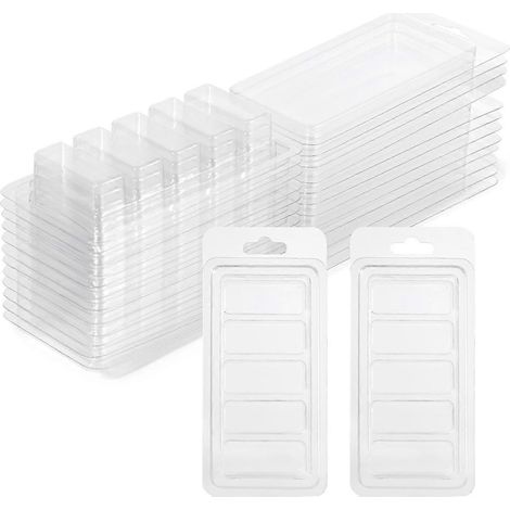 50 récipients pour fondants parfumés, moules à fondants en plastique transparent à 5 cavités, vides, pour la fabrication de bougies maison.