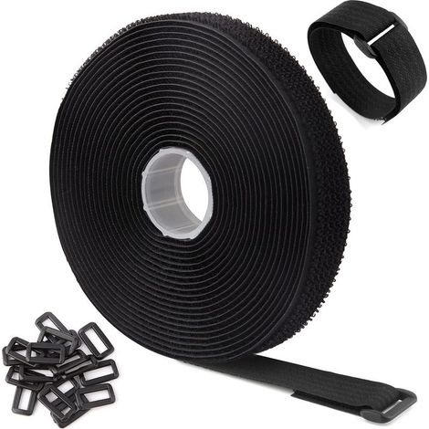 (5mx2cm,Black)5m Black Adjustable Reusable Cable Straps/Ties with 25 Loops and Hook Fastener Strap for Cable Management (1/5)