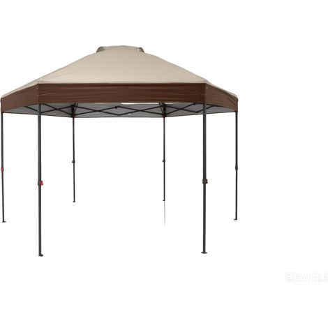 COSTWAY Tonnelle de Jardin 3,6 x 3,6 m, Tente de Réception Pop Up Hauteur Réglable, Sac de Transport, 12 Piquets, 6 Cordes, Barnum Pliant Imperméable pour Camping, Pique-Nique, Fête (Marron)