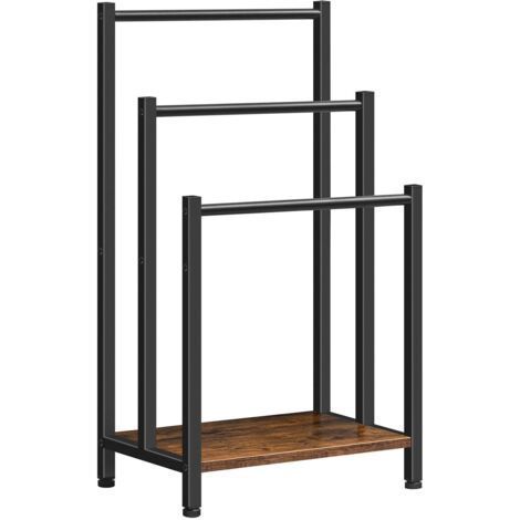 Porte-Serviettes, Range-Serviettes avec 3 Barres, Support Salle de Bain, Étagère de Rangement, 43 x 28 x 81 cm, pour Serviettes, Couvertures, Journaux, Marron Rustique et Noir (1/5)