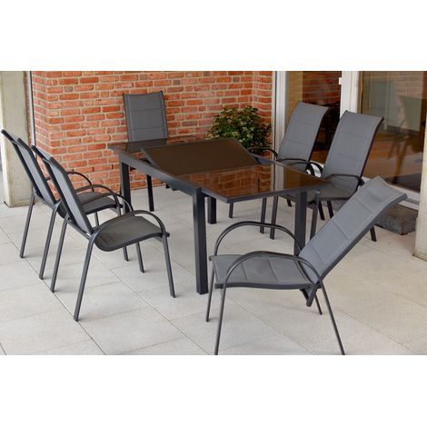 Amalfi Set 7tlg 4 Sessel hoch 2 Sessel Tisch 140(200)x90cm
