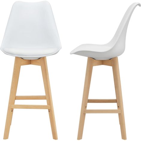 Juego de 2 taburetes de bar con respaldo acolchado de plástico sintético haya105 blanco 030002777 (1/5)