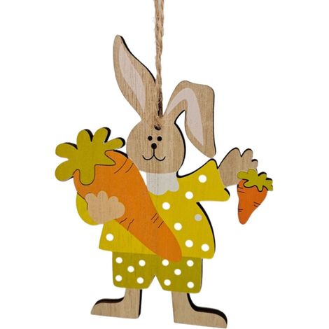 Guirlande De Décoration De Pâques - Pendeloque En Bois Lapin - Pour Porte Mur Arbre - Lot De 6 (1/5)