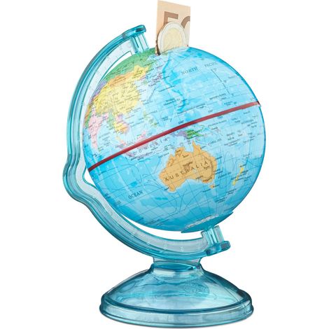 Relaxdays Spardose Globus HxBxT: 16,5 x 14 x 14 cm, politische Weltkarte, englische Beschriftung, Weltkugel, bunt (1/5)