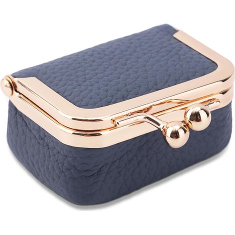 Mini Boîte à Bijoux en Cuir Véritable, Étui Bijoux Voyage Organisateur Bijoux avec Fermeture à Baiser pour Bagues Colliers Boucles d'Oreilles Bracelets Cadeau pour Femmes et Filles (Bleu) (1/5)
