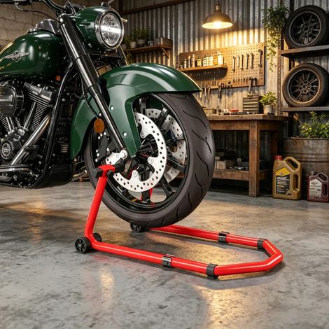 Béquille d'atelier moto réglable en acier, 390 kg, fourche U/L, rouge (1/5)