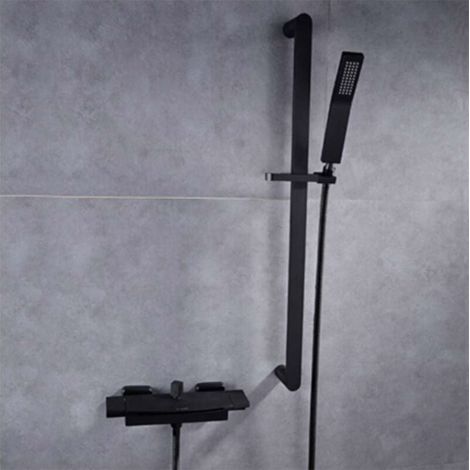 Schwarzer Wasserfall-Badewannen-Mischbatterie, Wandmontage, Badewannenarmatur für Badezimmer, Badewannenarmatur mit Handbrause, Badewannen-Mischbatterie, klein (C)