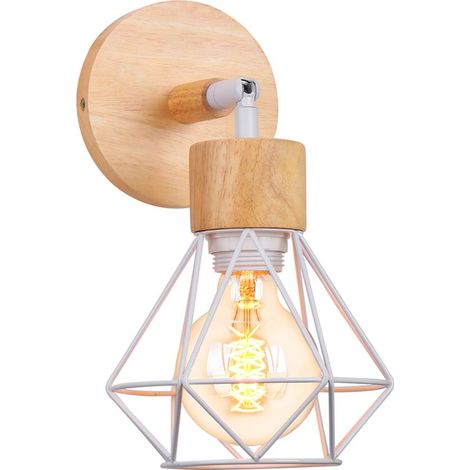 Applique Murale En Bois Lampe Murale Rétro Blanc Vintage Applique Murale Moderne E27 (1/5)