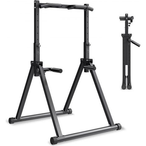 Klimmzugstange faltbare Klimmzugstation Power Dip Station mit 150 kg Tragkraft & Dreiecksstruktur & robustem Stahlrohr, 9-fach höhenverstellbar, Krafttraining von Armen Rücken Schwarz (1/5)