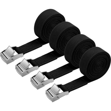 MUMU 4pcs 2m x 20mm Tie Down Straps Set with Tension Buckle for Motorcycles, Cars, Bike Racks, Pull Force: 500kg/piece (Black) (1/4)