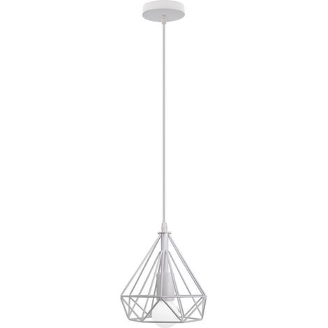 Métal Retro Suspensions Luminaires Industriel Lustre Abat-jour en Style Nordique Cage diamant E27 Blanc (1/4)
