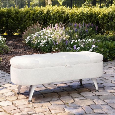 Banc de rangement blanc 114 x 47 x 46,5 cm avec coussin et coffre (1/5)