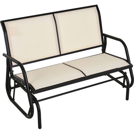 Fauteuil à bascule, banc de jardin 2 places, balancelle de jardin, banc de parc, mobilier de jardin en métal, noir et beige, 120 x 70 x 85 cm