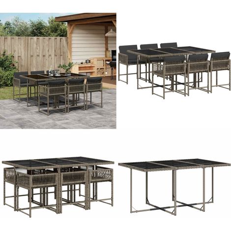 Ensemble à manger de jardin et coussins 7 pcs gris rotin - Meubles De Jardin - Salon De Jardin - Set De Jardin - Table De Jardin - Chaises De Jardin - Home & Living (1/5)